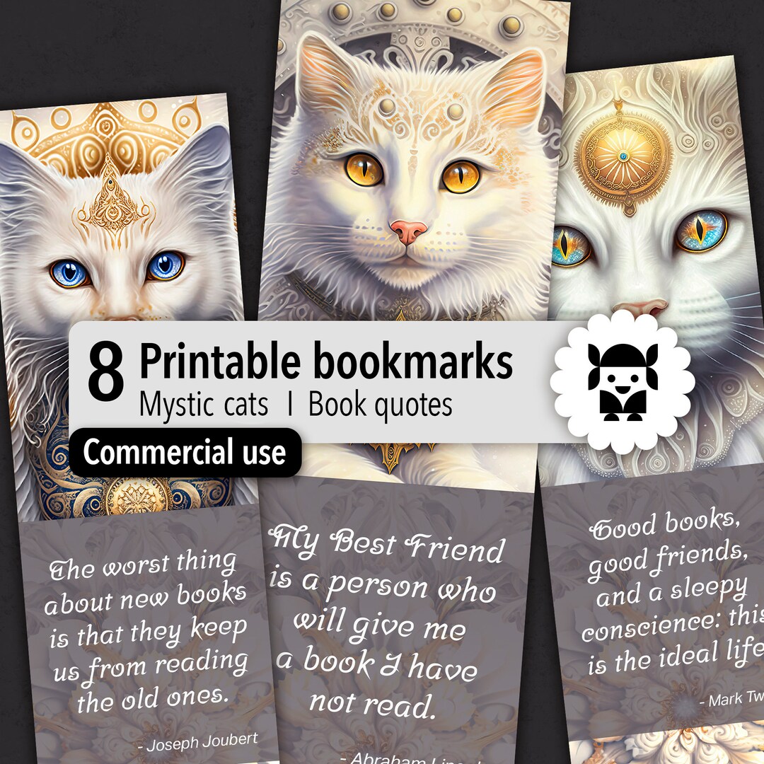 Printable Bookmarks With Mystic Cats Design and Book Quotes. Instant Download Digital Files ...