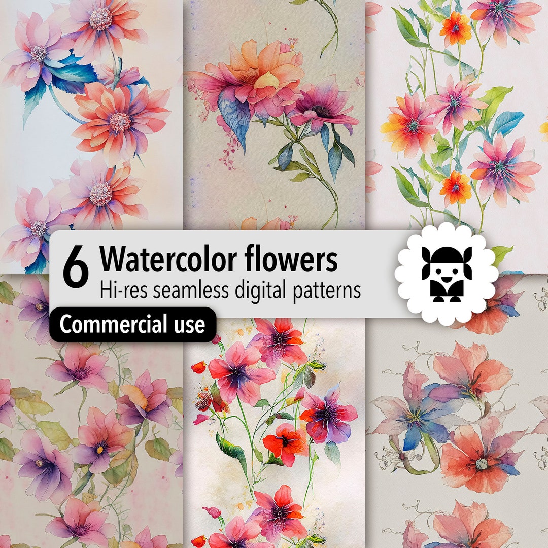 Watercolor Flowers Seamless Patterns Bundle. Floral Digital Papers Pack ...