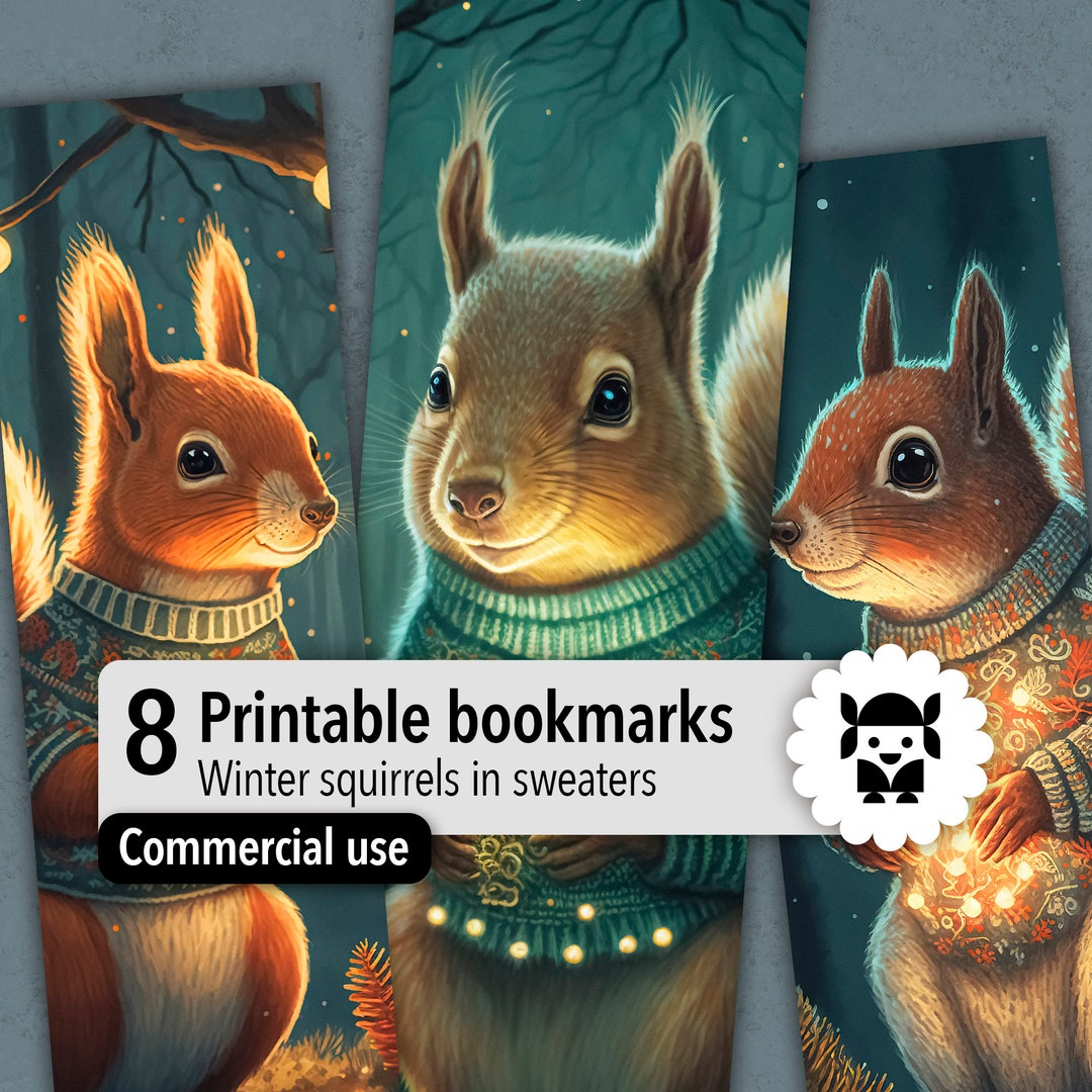 Printable Bookmarks Bundle With Winter Squirrels Design. Book - Etsy