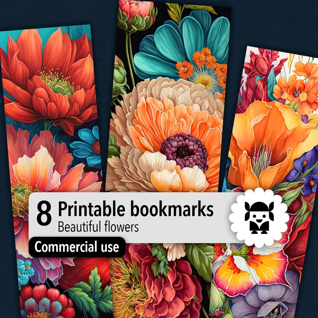 Floral Printable Bookmarks, Watercolor Flowers Digital Art, Botanical ...