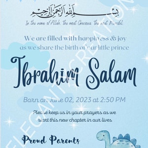 Faire-part de bébé musulman numérique modifiable / faire-part de nouveau bébé garçon/Bismillah Bundle of Joy faire-part de nouveaux parents carte-numérique