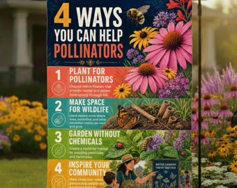 Pollinator Garden Flag | Native Plant Habitat Yard Sign Garden Sign | Bee Butterfly Ladybug Pollinator Gardener Gift Native Wildflower Decor