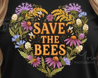 Save the Bees Shirt, Wildflower Heart Bumblebee T-Shirt, Botanical Nature Lover Gift, Native Plant Gardener Ecology Tee, Native Garden Gift