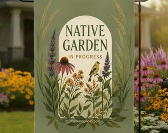 Native Garden Flag | Bird Garden Sign | Native Plant Pollinator Habitat Flag | Coneflower Wildflower Conservation Gift for Nature Lovers