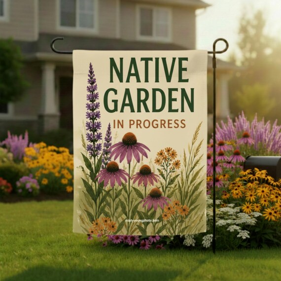Native Garden Flag, Native Garden In Progress Wildflower Flag, Pollinator Habitat Sign, Native Plant Decor, Conservation Garden Gift