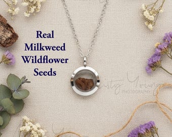 Milkweed Wildflower Seed Necklace Glass Terrarium Pendant Symbolic Nature Jewelry Rustic Garden Gift for Mom Butterfly Lover