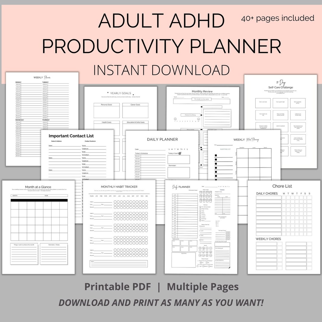 ADHD Printable Planner, Adult Printable Planner, Organizational Planner ...