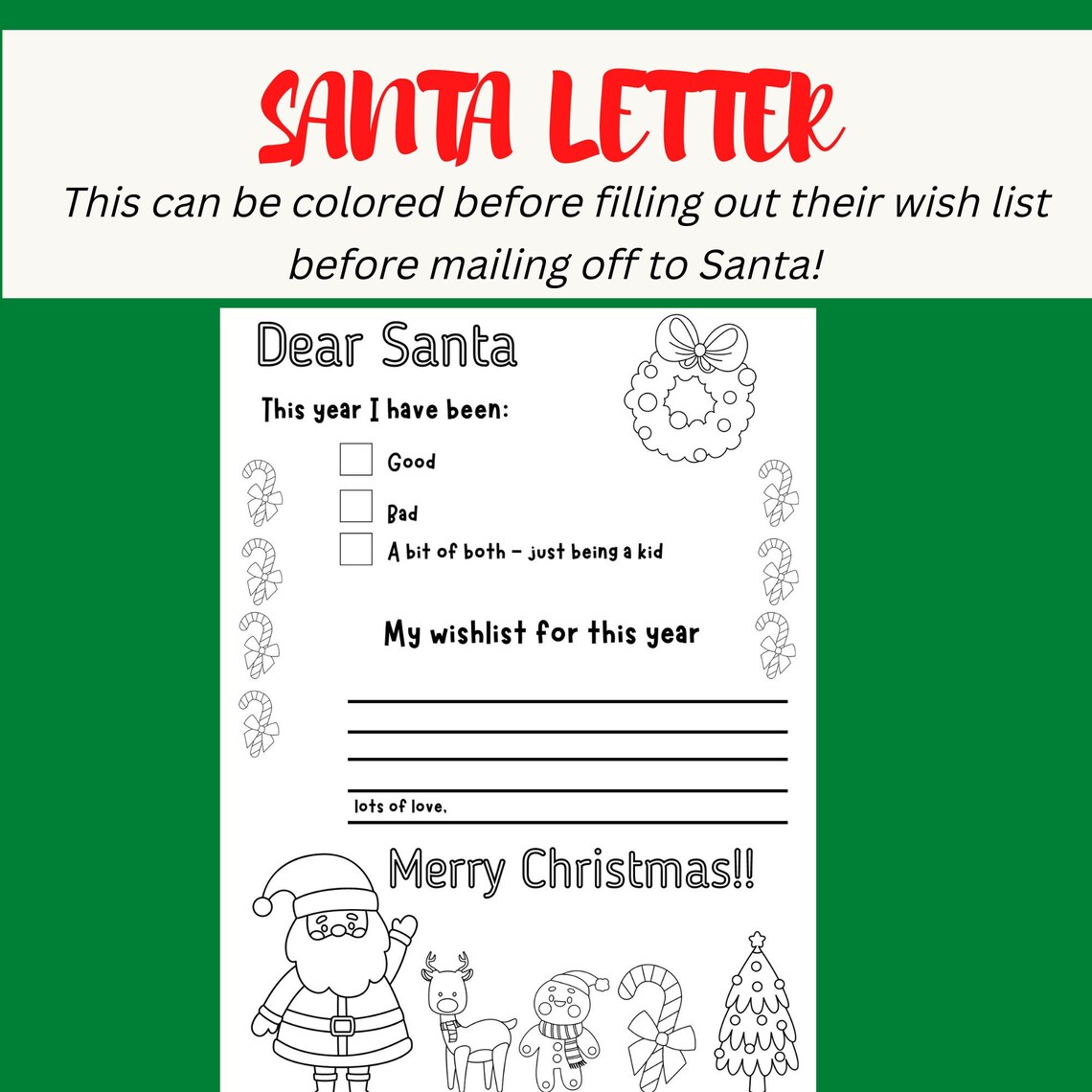 Letter to Santa Coloring Page, Letter to Santa, Christmas Wish List
