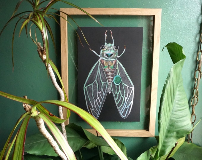 Featured listing image: Welcome, Cicada!  Chalk Pastel Giclée Print