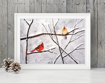 Winter Cardinals - Watercolor Print