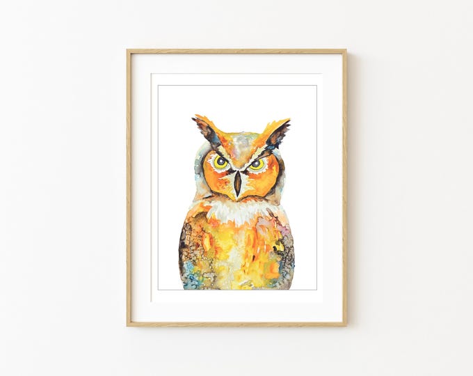 Featured listing image: Great Horned Owl - Watercolor Art Print