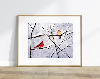 Winter Cardinals - Watercolor Print