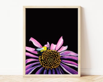 Coneflower and Bee Watercolor Giclée Print