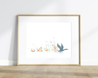 Loon Taking Flight - Watercolor Print