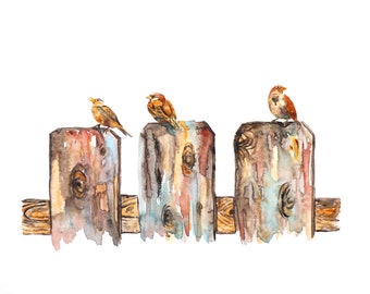 the Sparrows - Watercolor Art Print