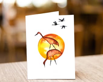Greeting Cards "Cranes at Sunset"