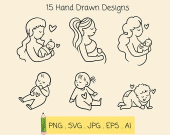 Donna incinta Svg, Gravidanza Svg, Maternità Svg, Bambino Svg, File Cricut, Silhouette mamma, Clipart per magliette, Donna incinta Line Art Svg