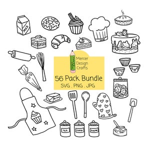 Baking SVG Bundle For Cut File, Baking Clipart, Baking Doodle, Hand Drawn Cooking,Cake Baking Clipart, for Cricut svg,png,eps, Download