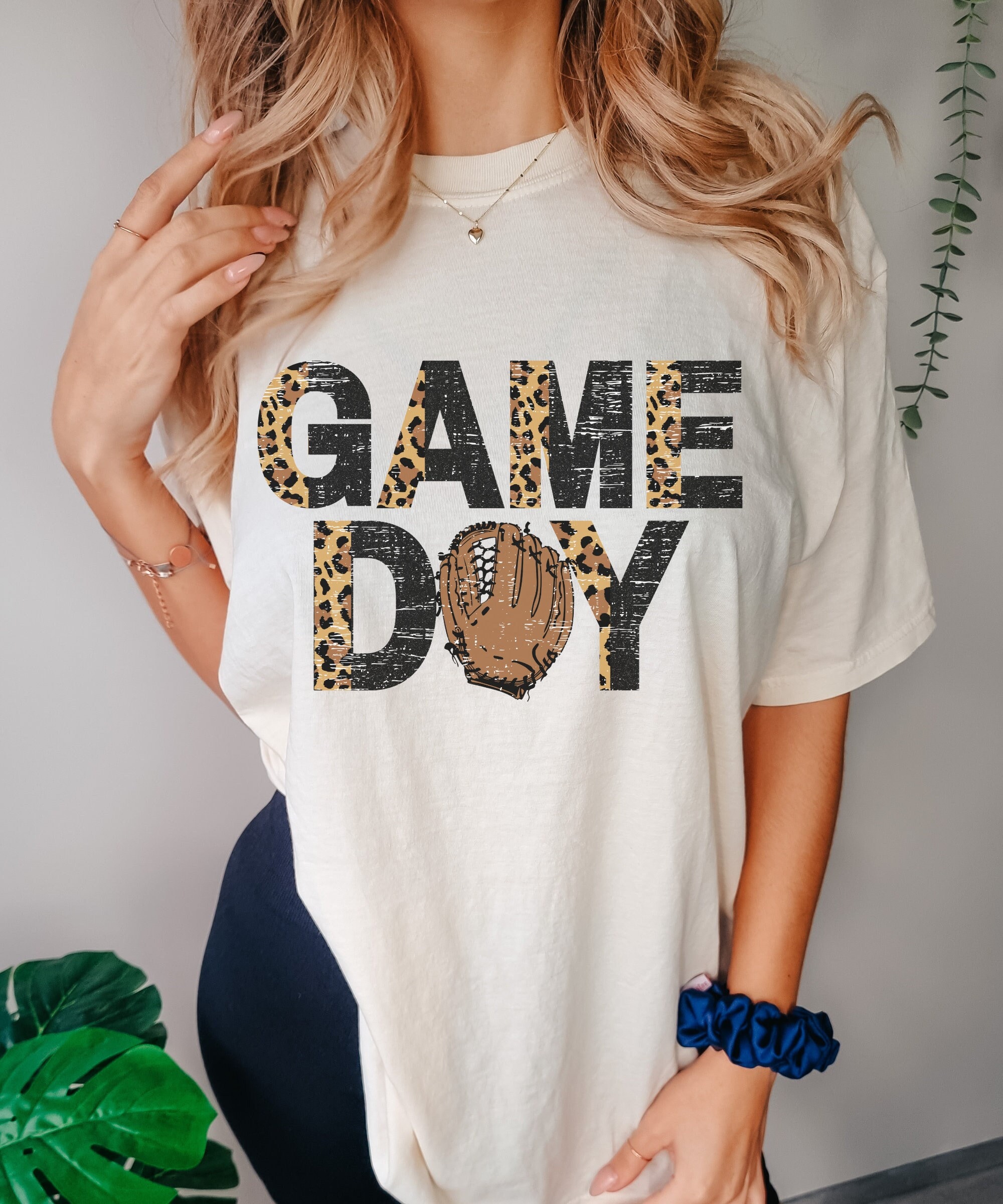 Game Day Bow Embroidered Leopard Color Block Patchwork Top