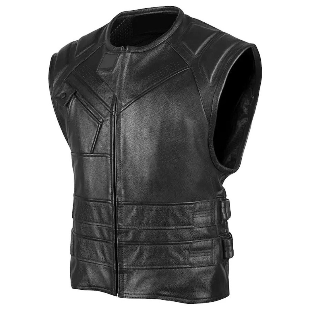 Black Sheepskin Bomber Vest Handmade Men's Vintage Fashion Gilet Casual