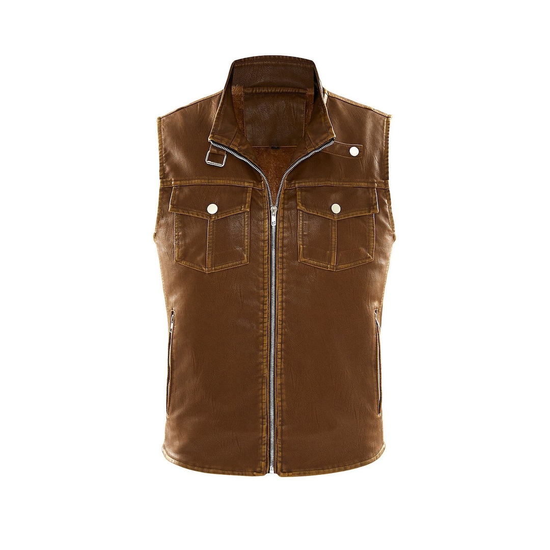 Handmade Genuine Men's Brown Leather Vest Bomber Brown Etsy