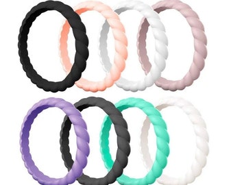 Braided Silicone Rings, Stackable, Water Proof, Wedding Ring, BFF Rings, Promise Ring, Colorful Pack of rings,Eco Friendly, Medical grade