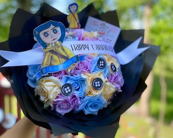 personalize Halloween bouquet Coraline flower bouquet Halloween date night gift spooky bouquet custom rose bouquet gift anniversary bouquet