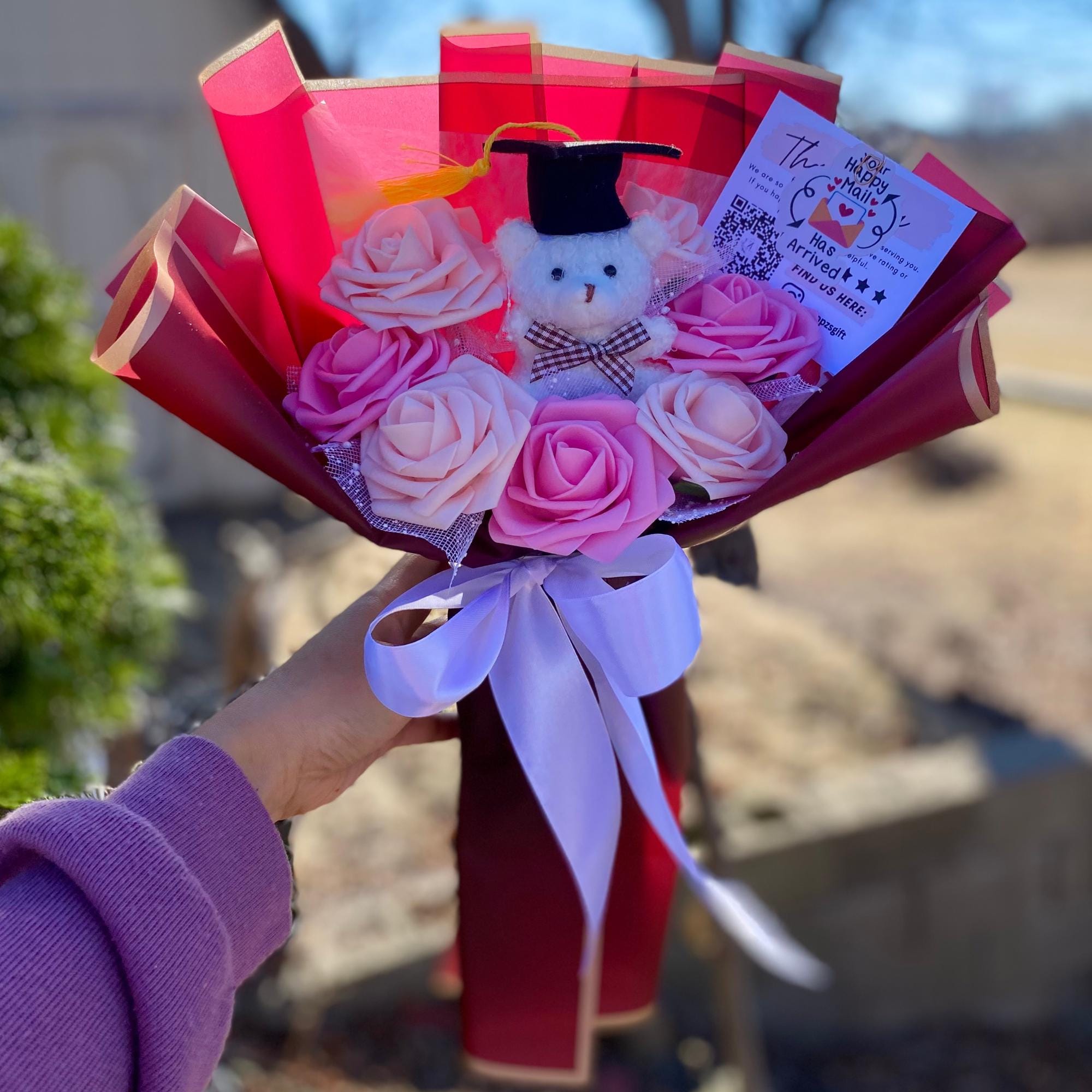 Graduation Rose Bouquet Graduation Teddy Bear Graduation Keepsake Gift ...