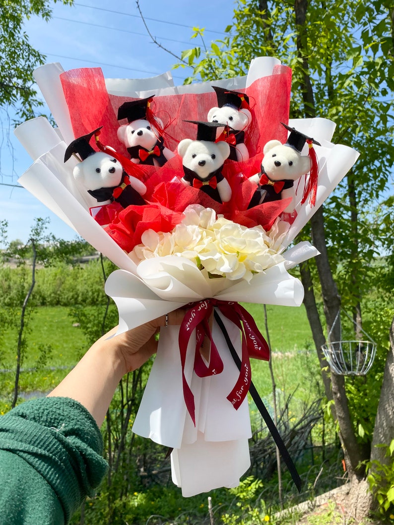 Graduation Bear Flower Bouquet Flower Bear Flower Bouquet Etsy