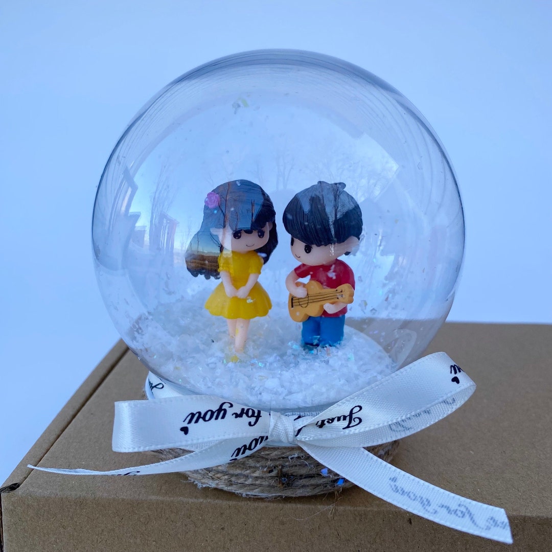 Personalize Cute Couple Snow Globe Gift Couple Play Guitar Snowglobe