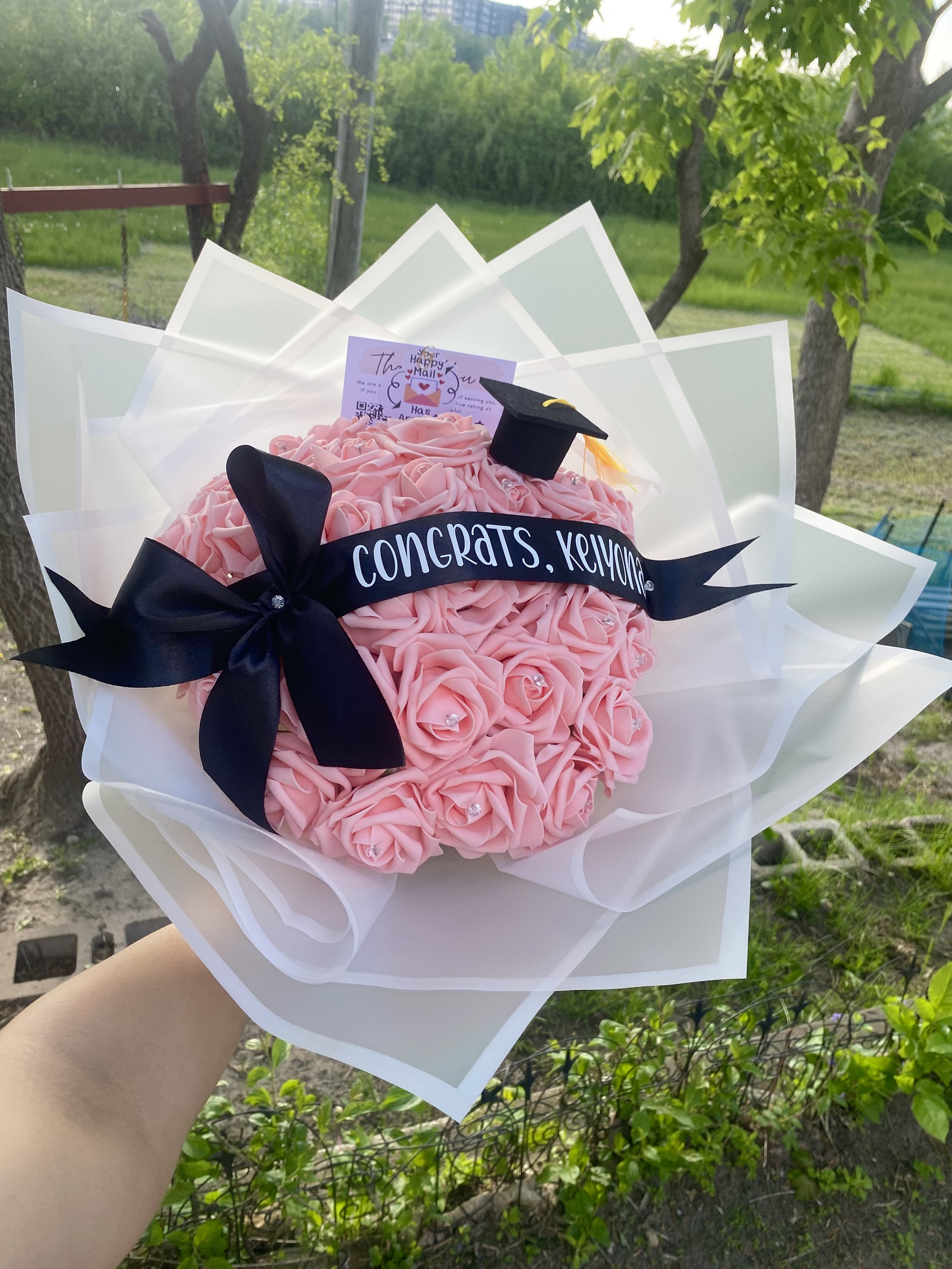 Personalize Pink Rose Graduation Flower Bouquet Graduation Ceremony ...