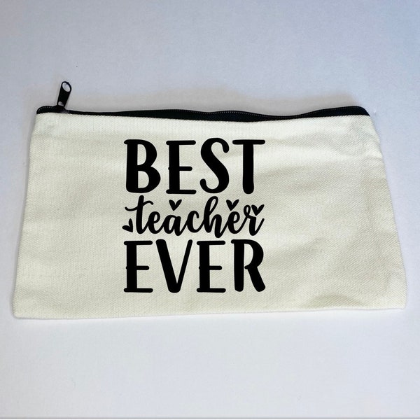 Personalize teacher pencil case for teacher gift best teacher ever mini zip up bag valentines gift for teacher appreciation day gift