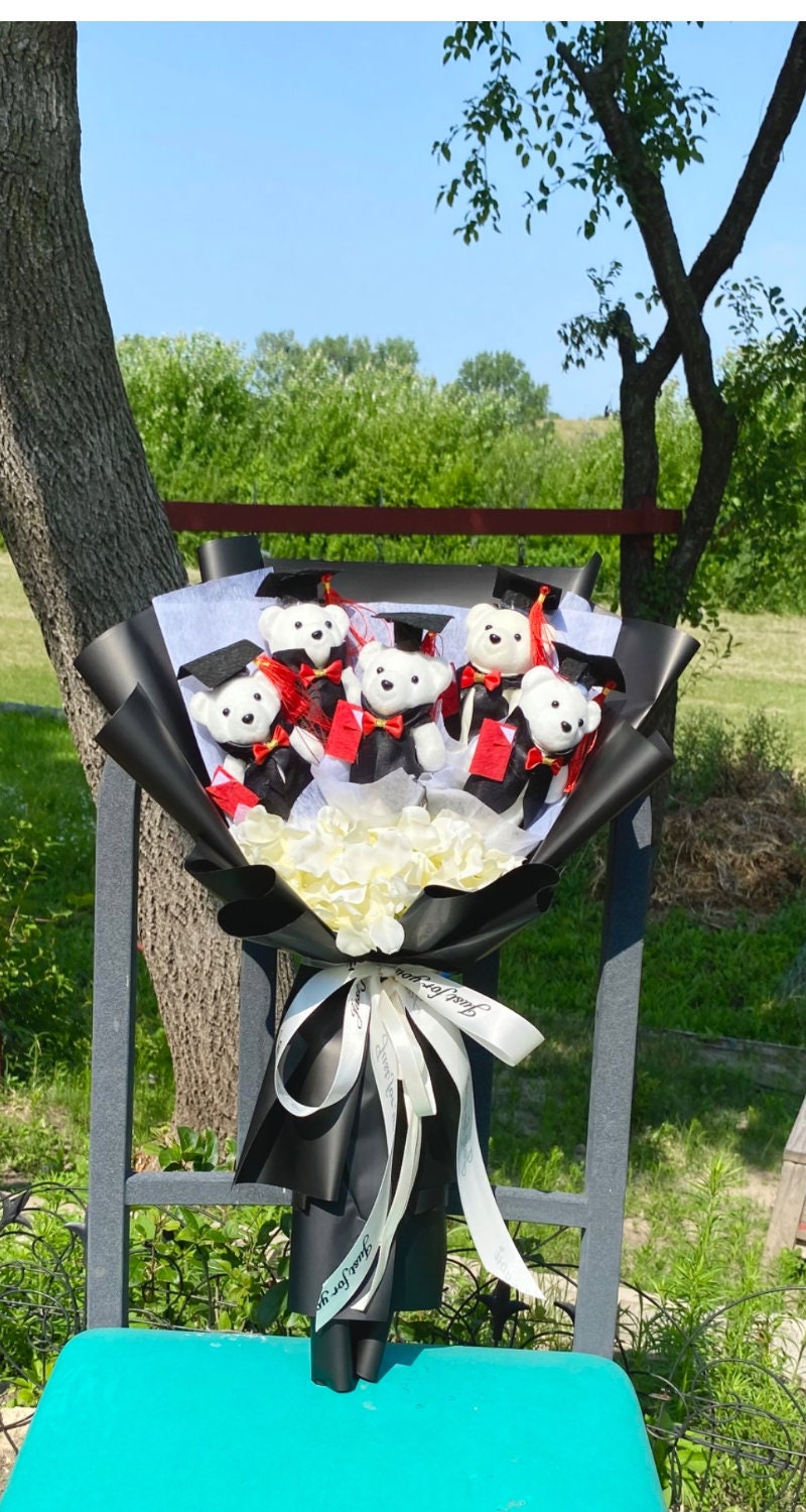 Graduation Bear Flower Bouquet Flower Bear Flower Bouquet Etsy