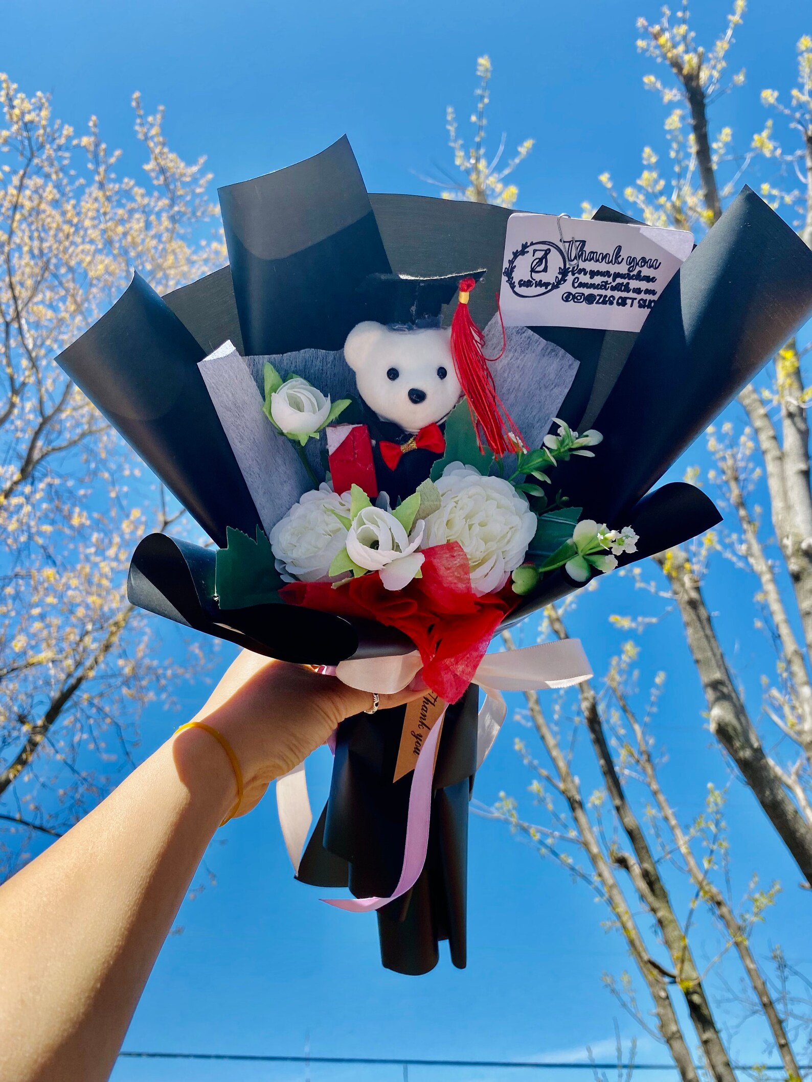 Teddy Bear Graduation Bouquet Gift Plushie Bouquet Graduation Rose Bear ...