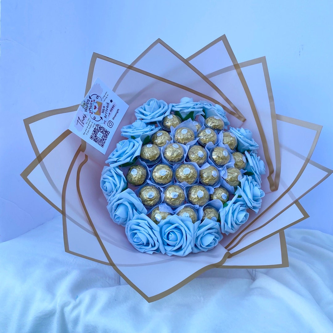 Large Blue Chocolate Flower Bouquet Gift for Best Friend Birthday Gift
