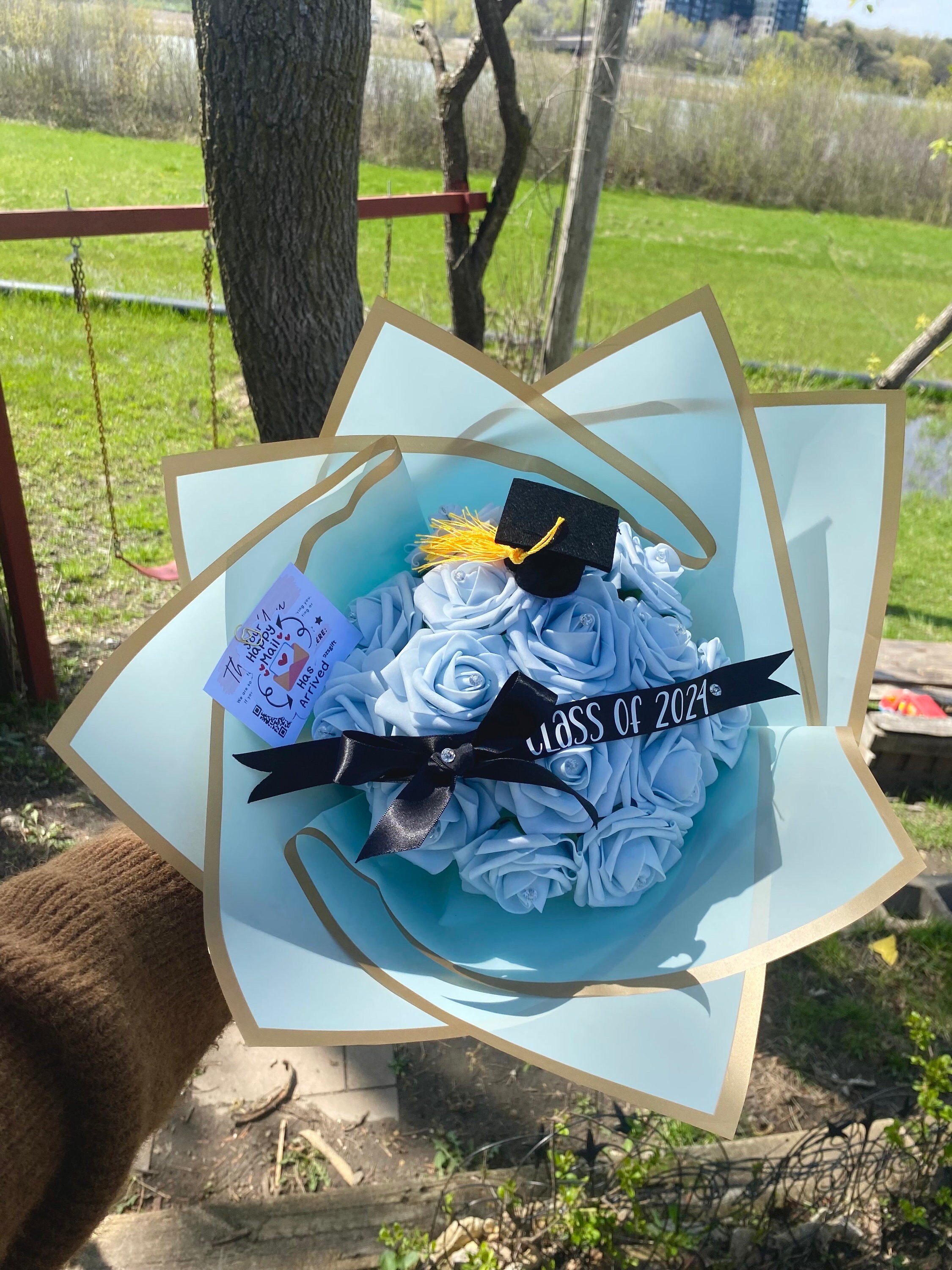 Red Rose Graduation Flower Bouquet Personalized Graduation Gift Class ...