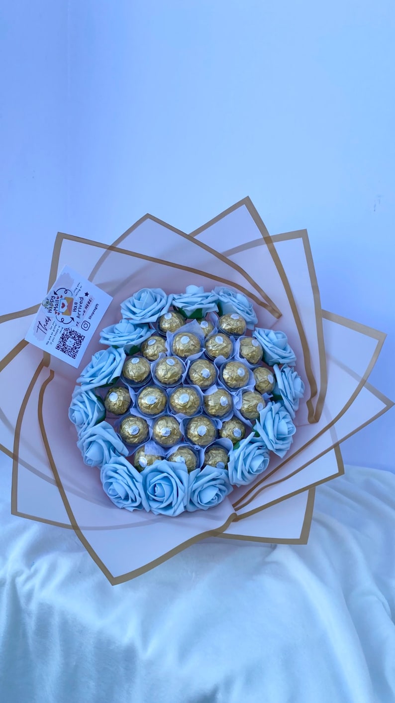 Large Blue Chocolate Flower Bouquet Gift for Best Friend Birthday Gift