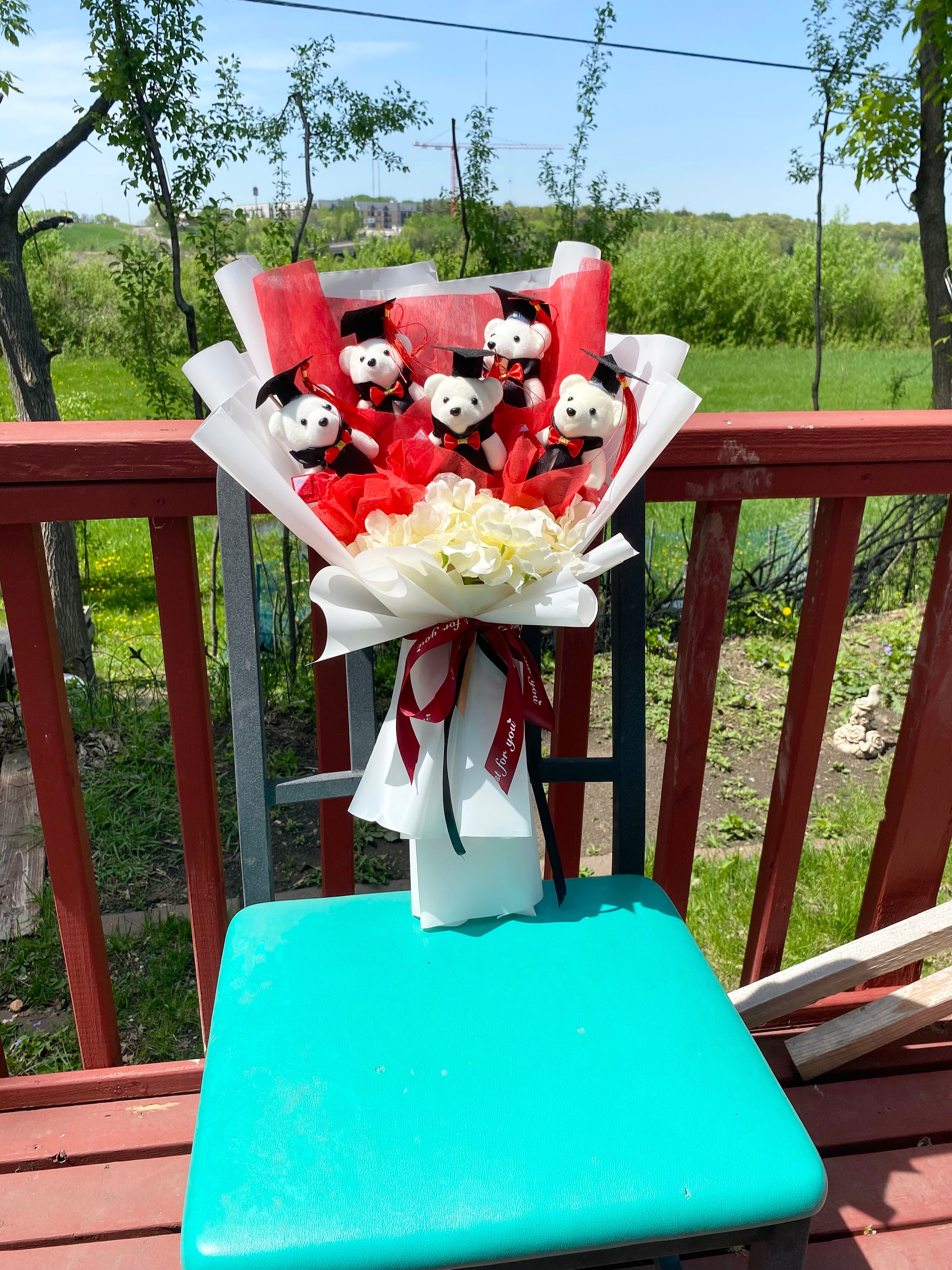 Graduation Bear Flower Bouquet Flower Bear Flower Bouquet Etsy