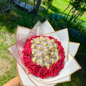 romantic date night Ferrero Rocher bouquet chocolate anniversary rose bouquet large candy bouquet valentine bouquet gift mother&#39;s day gift