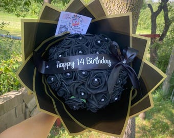 Personalized Black Rose Bouquet: Gothic Halloween Foam Roses