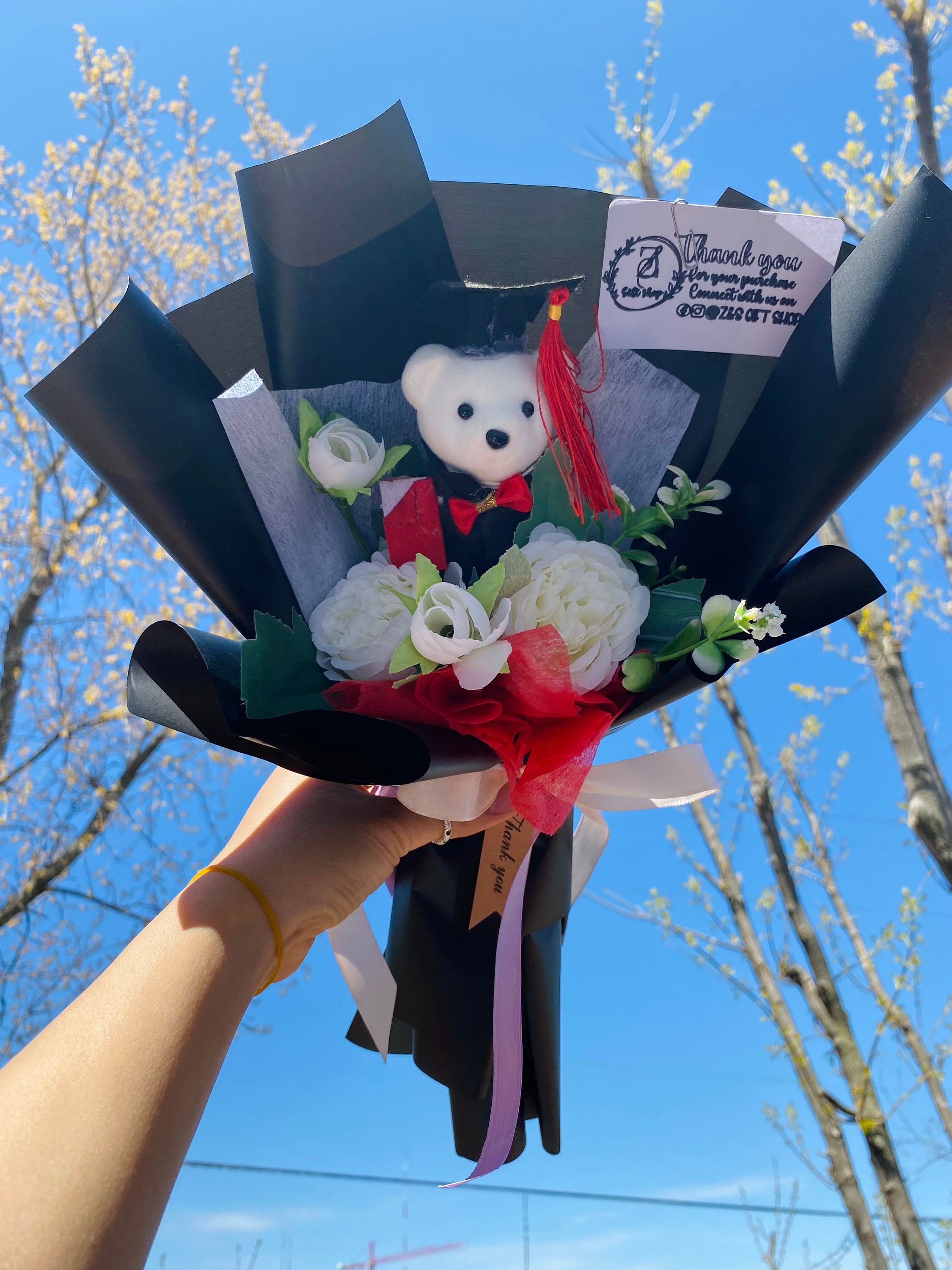 Teddy Bear Graduation Bouquet Gift Plushie Bouquet Graduation Rose Bear ...