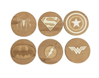 Set of 6 Superheroes Wooden Coasters