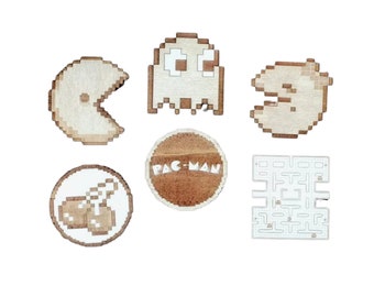 Set of 6 Pac Man Wood Coasters - Cup Holder