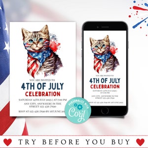 Printable 4th of July Invitation, Editable Printable Independence Day July Fourth Celebration, Independence Day, Memorial Day Invite