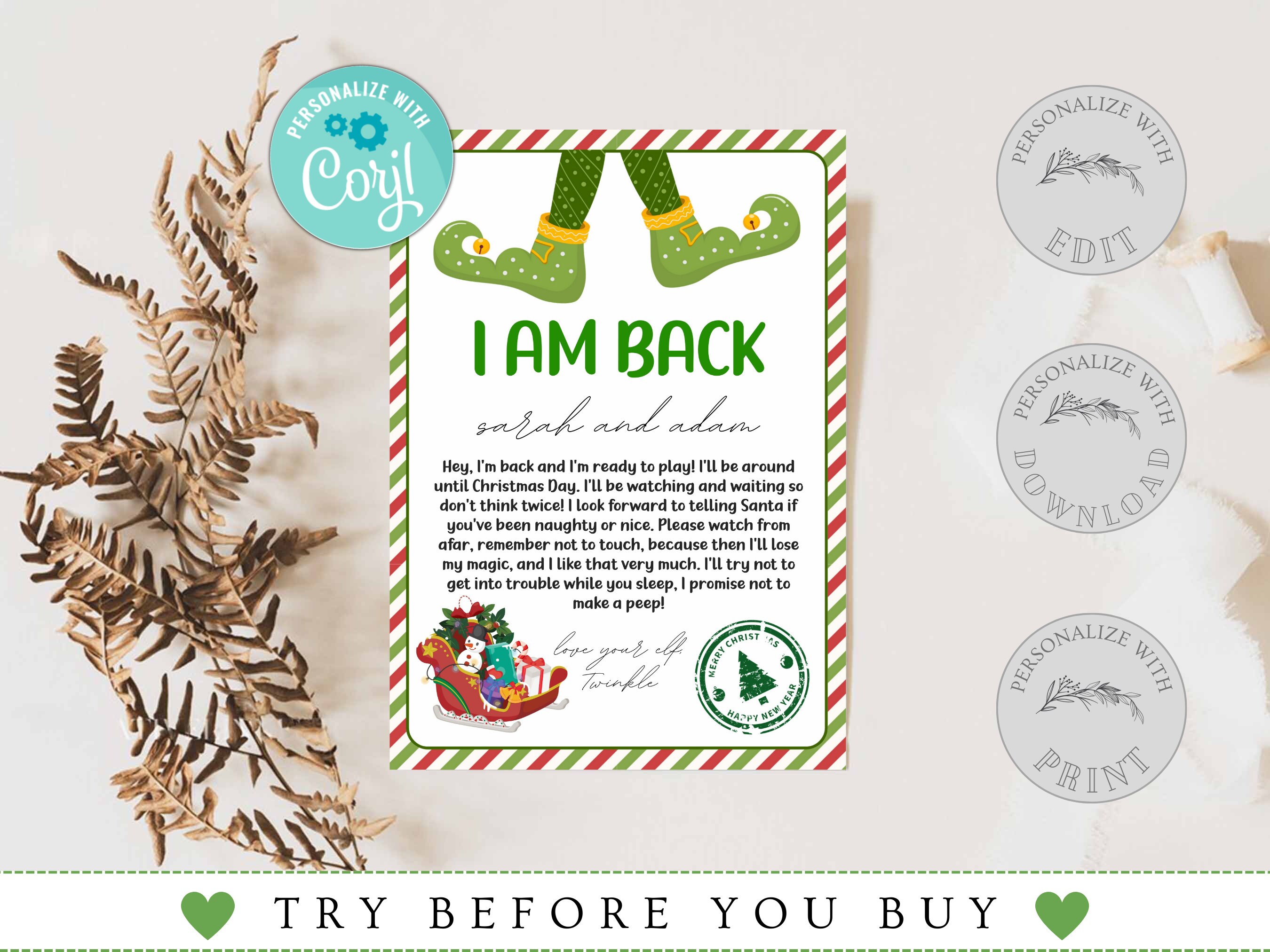 Elf I'm Back Letter, I'm Back Arrival Letter, Santa's Christmas Letter ...