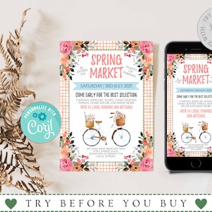 Editable Spring Market Flyer Template, Editable Spring Flyer, Diy Market Flyer, Custom Flyer, Instant Download, Digital Invitation, Corjl