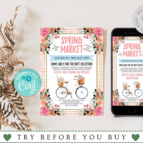 Editable Spring Market Flyer Template, Editable Spring Flyer, Diy Market Flyer, Custom Flyer, Instant Download, Digital Invitation, Corjl