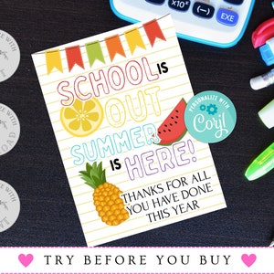 School is Out Summer is Here Thank You Gift Tag, Teacher Appreciation ...