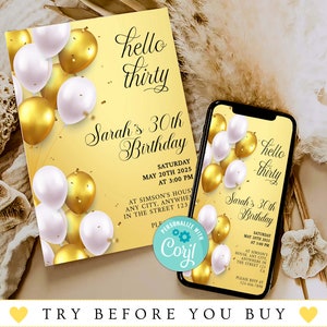 Birthday Invitation Template, Adult Birthday, Women&#39;s, Boho Theme, Modern Birthday Invitation, 40th, 50th, Thirty, Download, Template