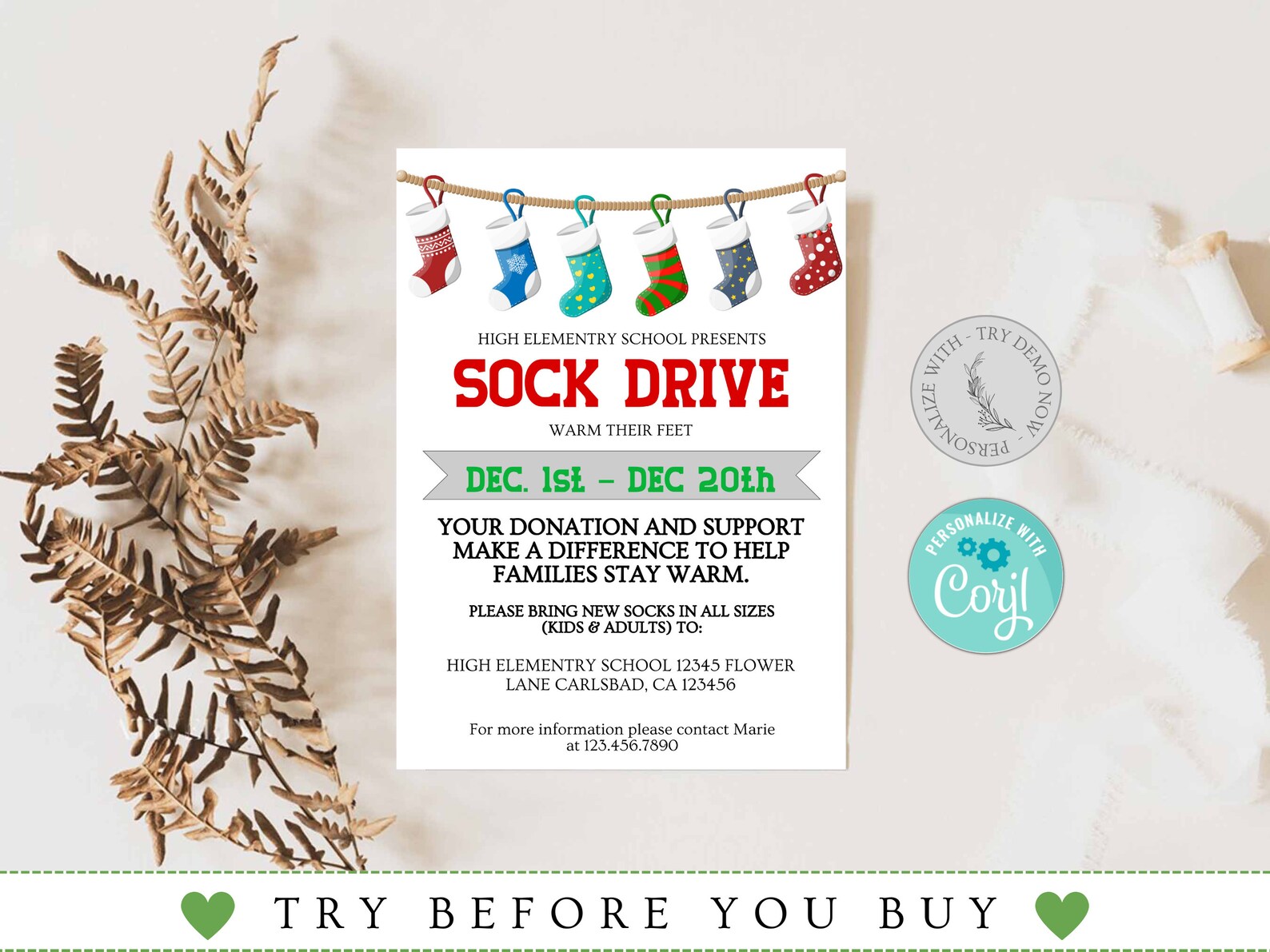 Winter Sock Drive Flyer Template, Sock Drive, Nonprofit Charity ...
